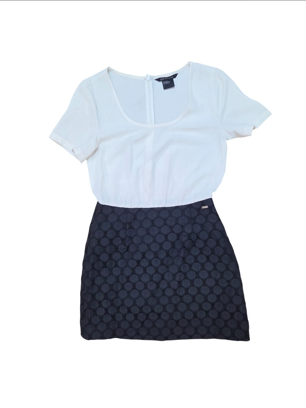 A/X Armani Exchange White Scoop Top with Black Textured Polka-Dot Mini Skirt